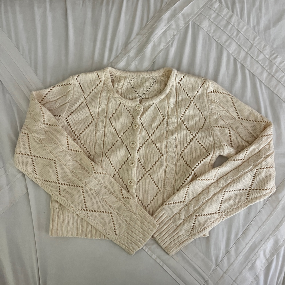 Commense Cream Cable Knit Cardigan size L